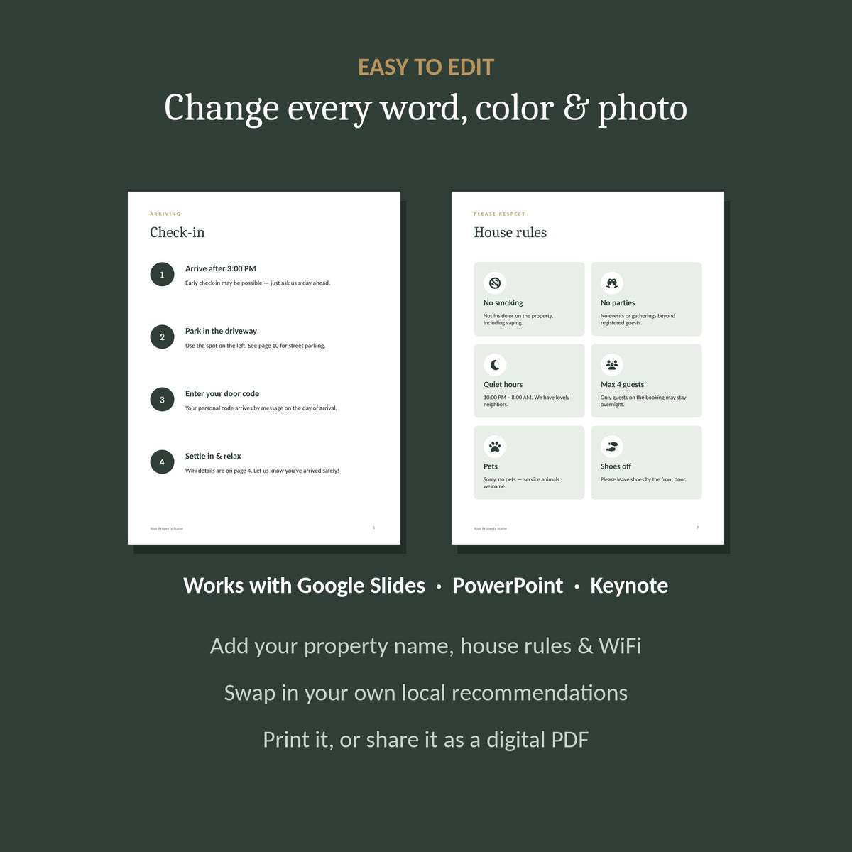 Editable in Google Slides, PowerPoint and Keynote