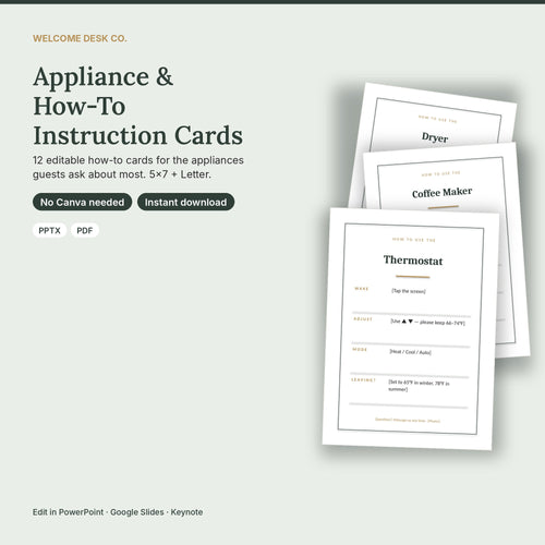 Airbnb Appliance Instruction Cards – 12 Editable How-To Signs, No Canva