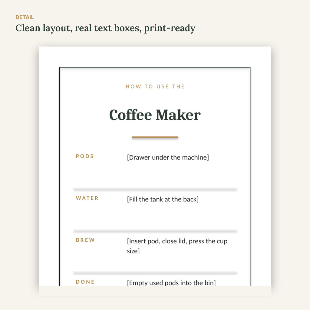 Airbnb Appliance Instruction Cards – 12 Editable How-To Signs, No Canva – page detail