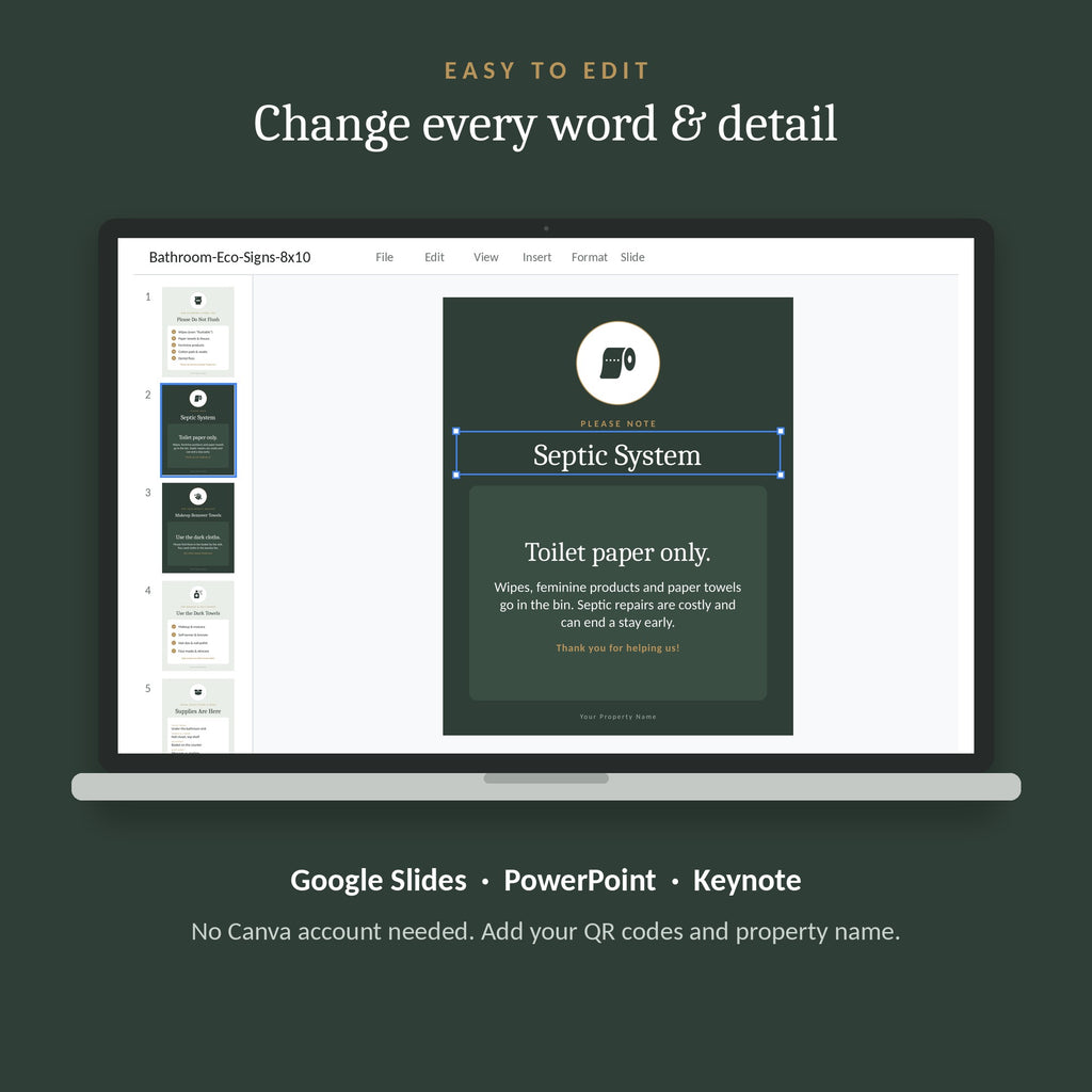 Editable Airbnb signs in Google Slides, no Canva needed
