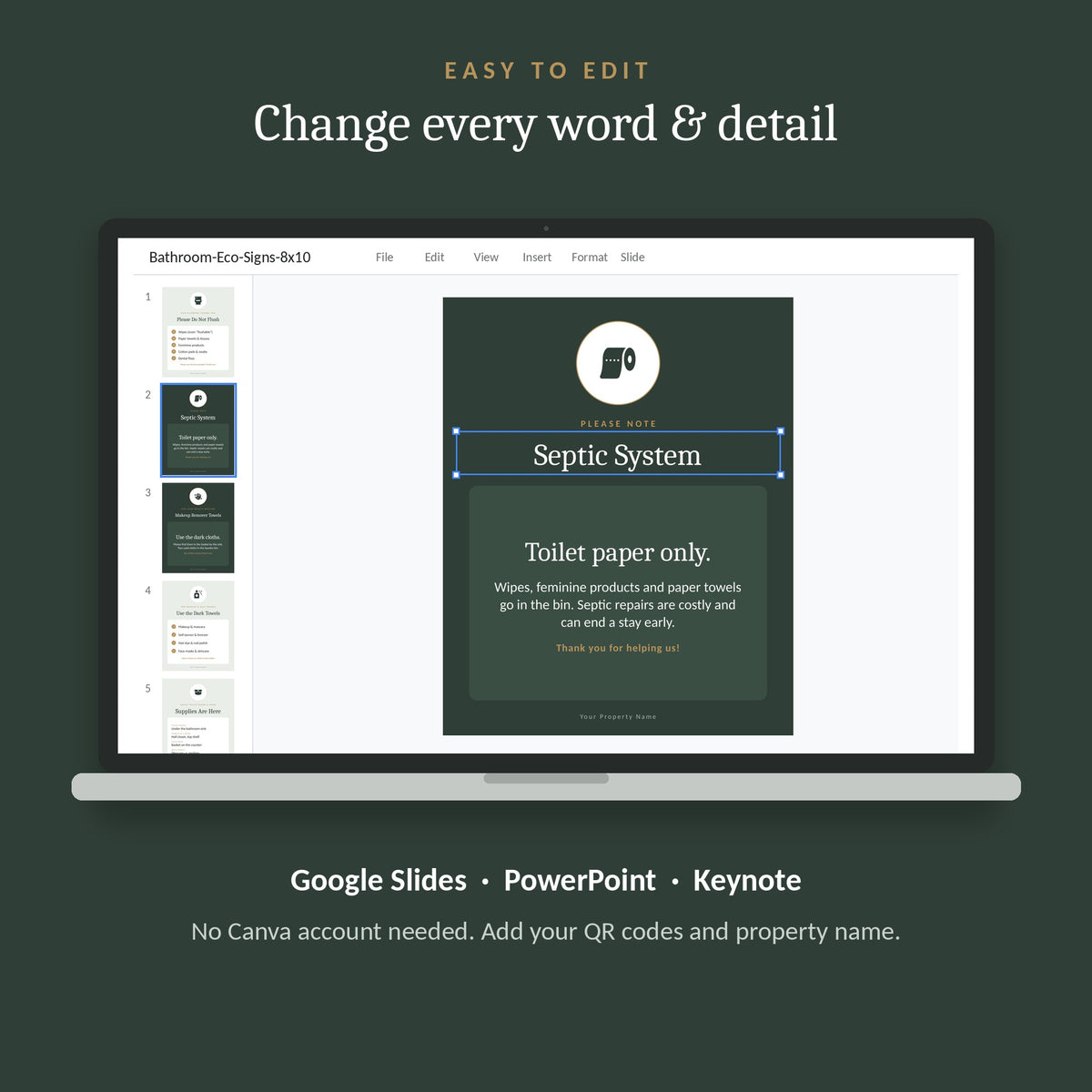 Editable Airbnb signs in Google Slides, no Canva needed