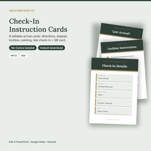 Airbnb Check-In Instructions Cards – 8 Editable, No Canva
