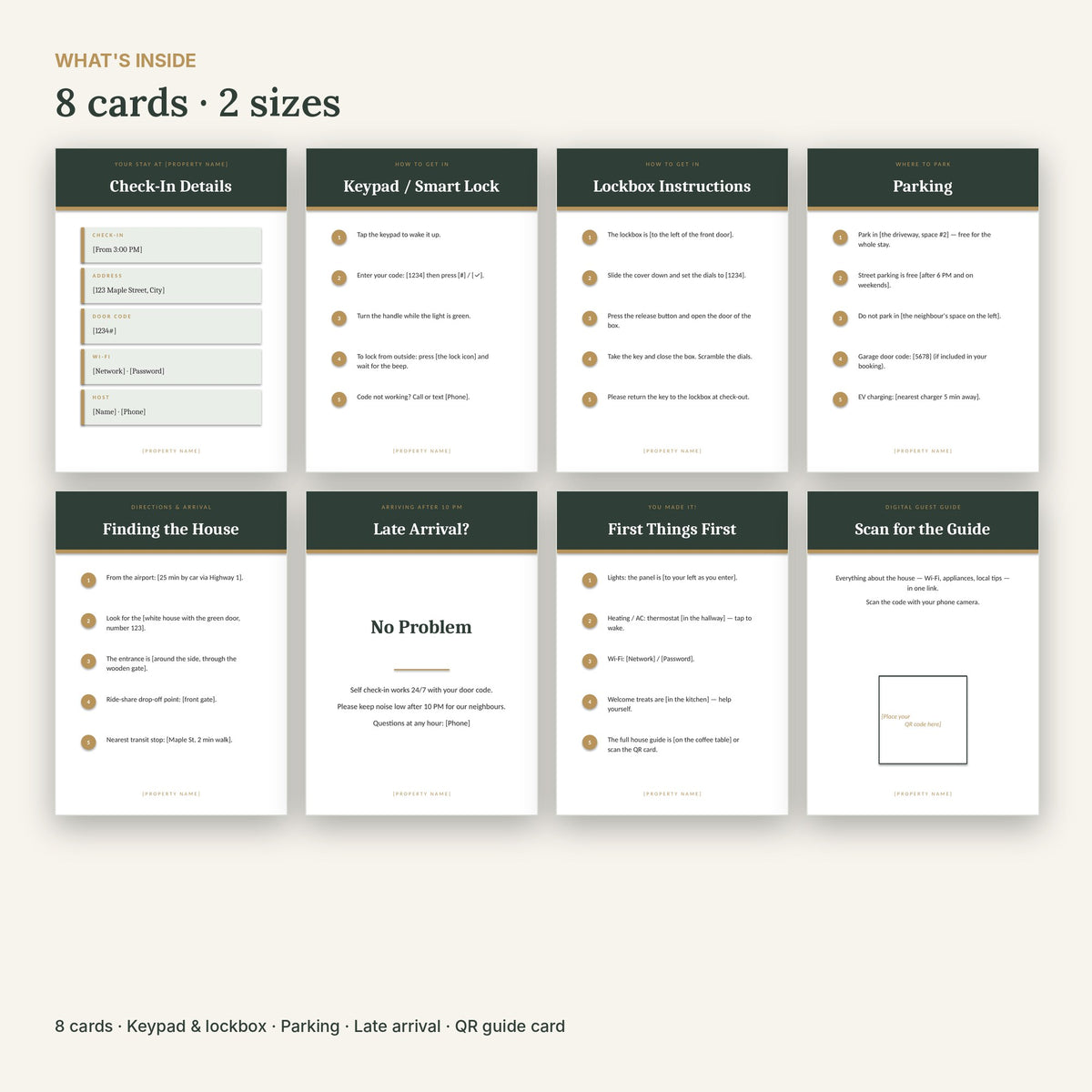 Airbnb Check-In Instructions Cards – 8 Editable, No Canva – what's inside