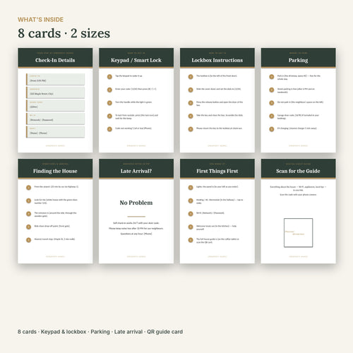 Airbnb Check-In Instructions Cards – 8 Editable, No Canva – what's inside