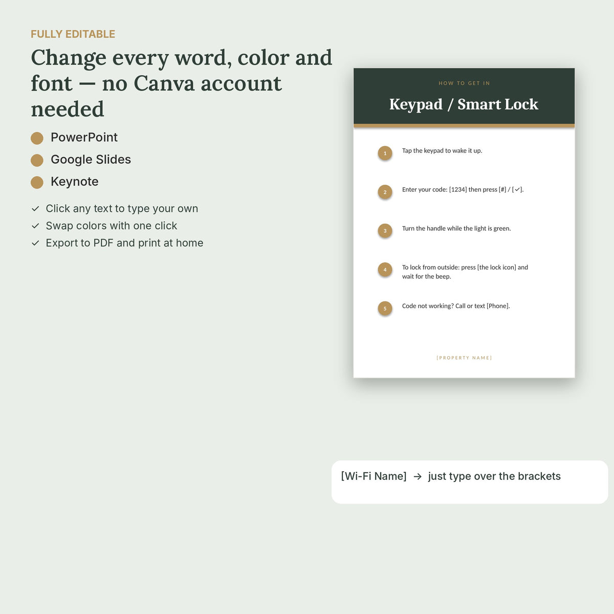 Airbnb Check-In Instructions Cards – 8 Editable, No Canva – fully editable, no Canva needed