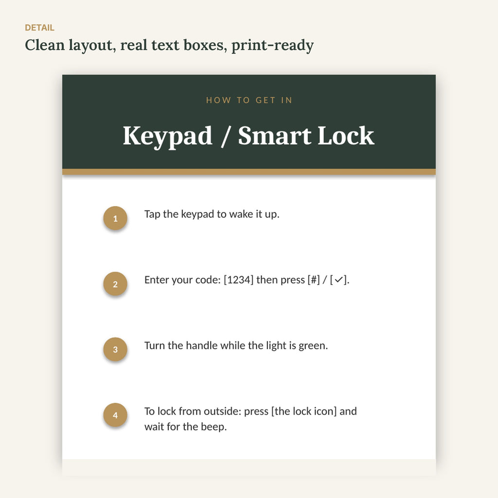 Airbnb Check-In Instructions Cards – 8 Editable, No Canva – page detail