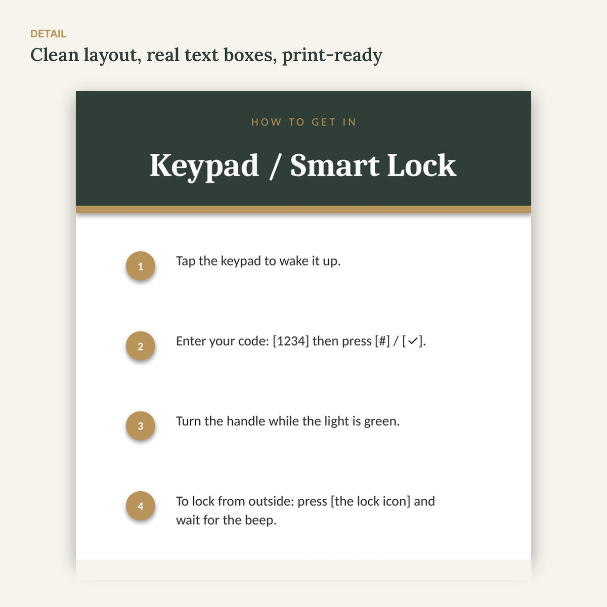 Airbnb Check-In Instructions Cards – 8 Editable, No Canva – page detail