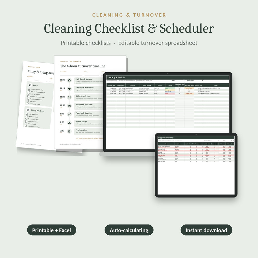 Cleaning checklist and turnover scheduler