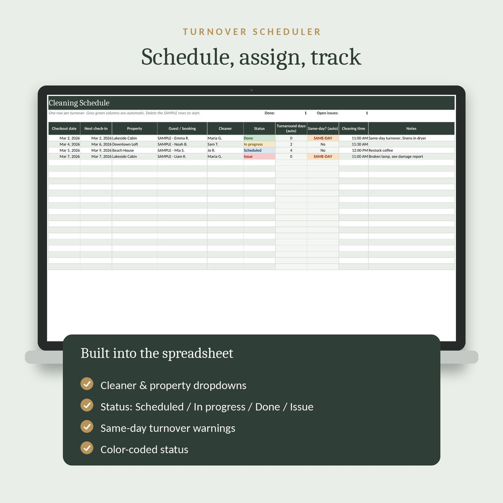 Turnover scheduler spreadsheet