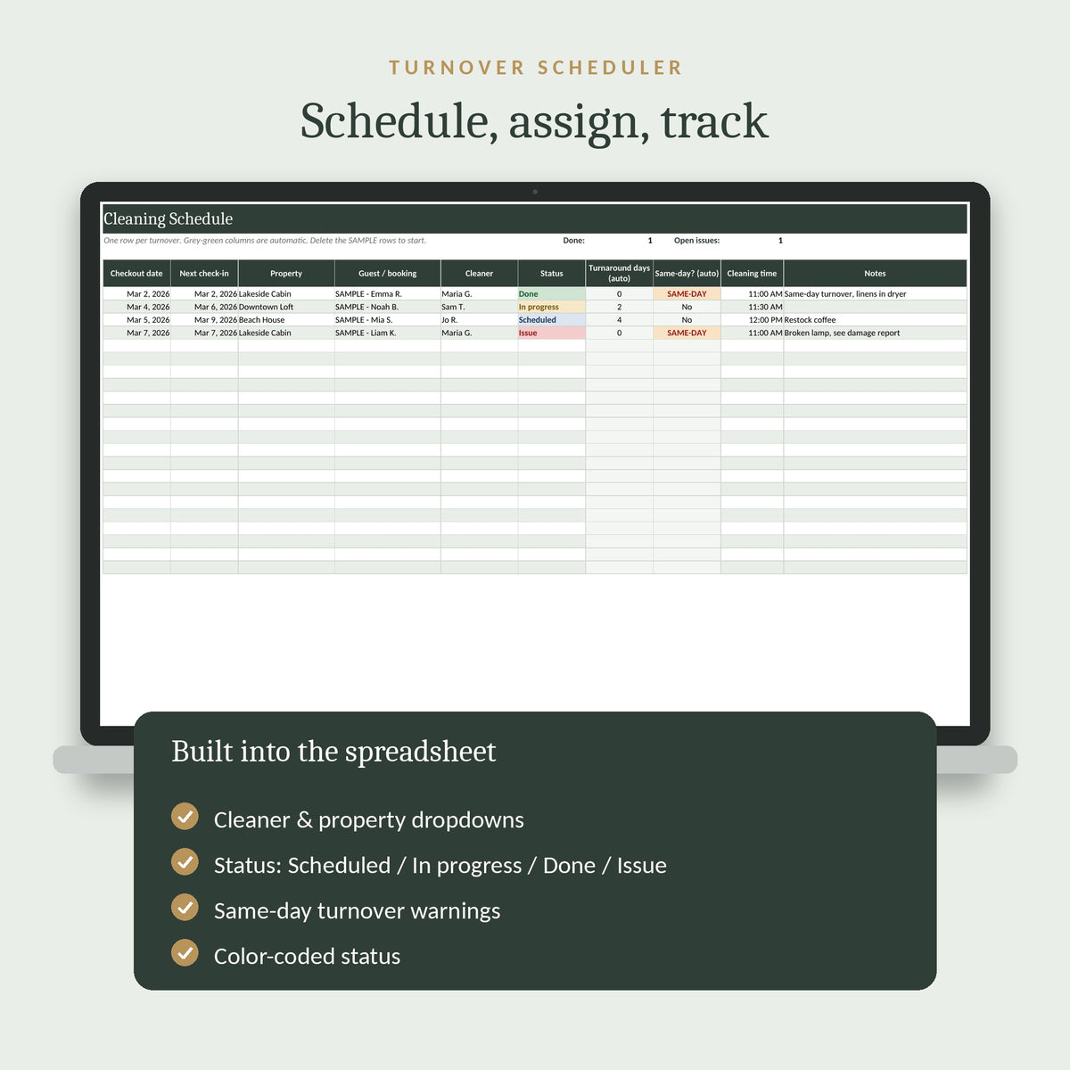 Turnover scheduler spreadsheet