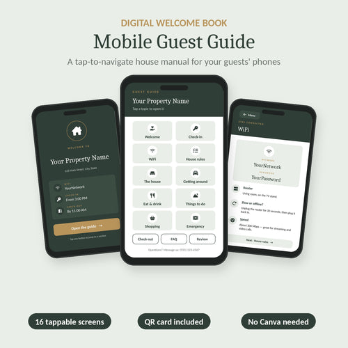 Airbnb digital welcome book – mobile guest guide with tap menu