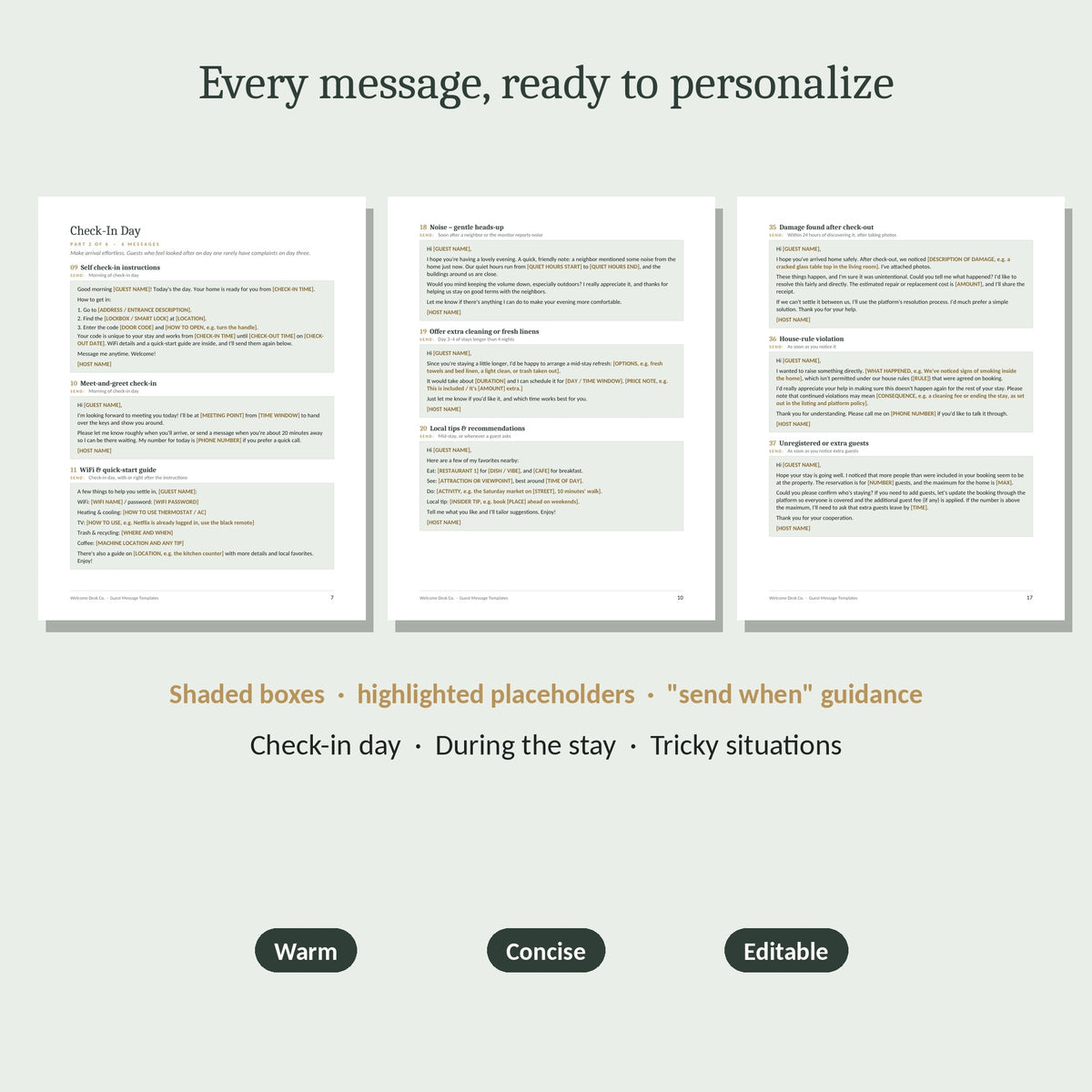 Sample message pages