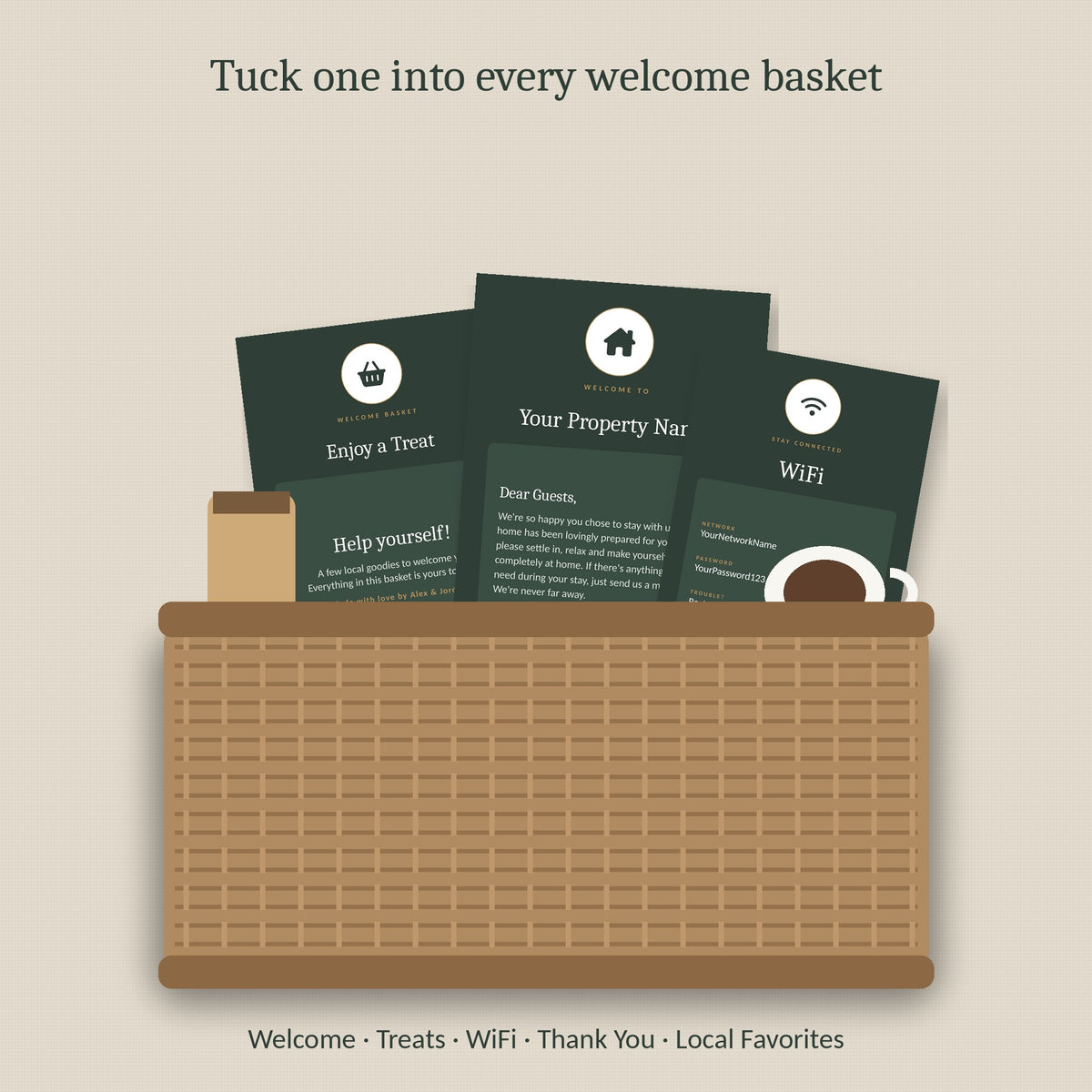 Cards in a welcome basket