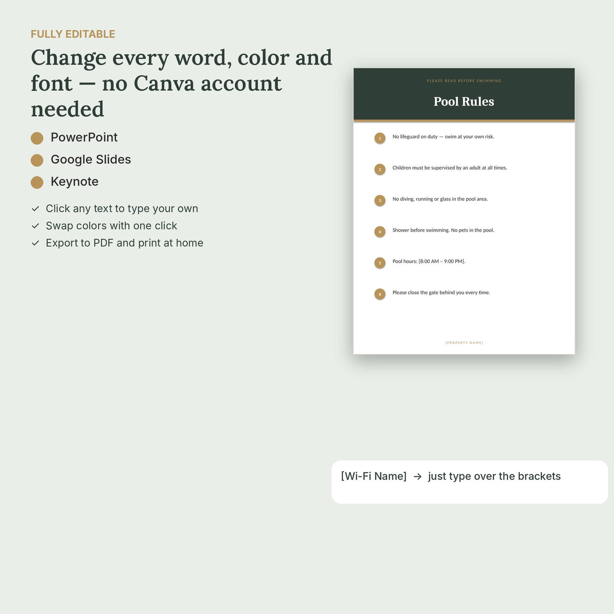 Airbnb Hot Tub, Pool & Pet Rules Signs – 12 Editable, No Canva – fully editable, no Canva needed