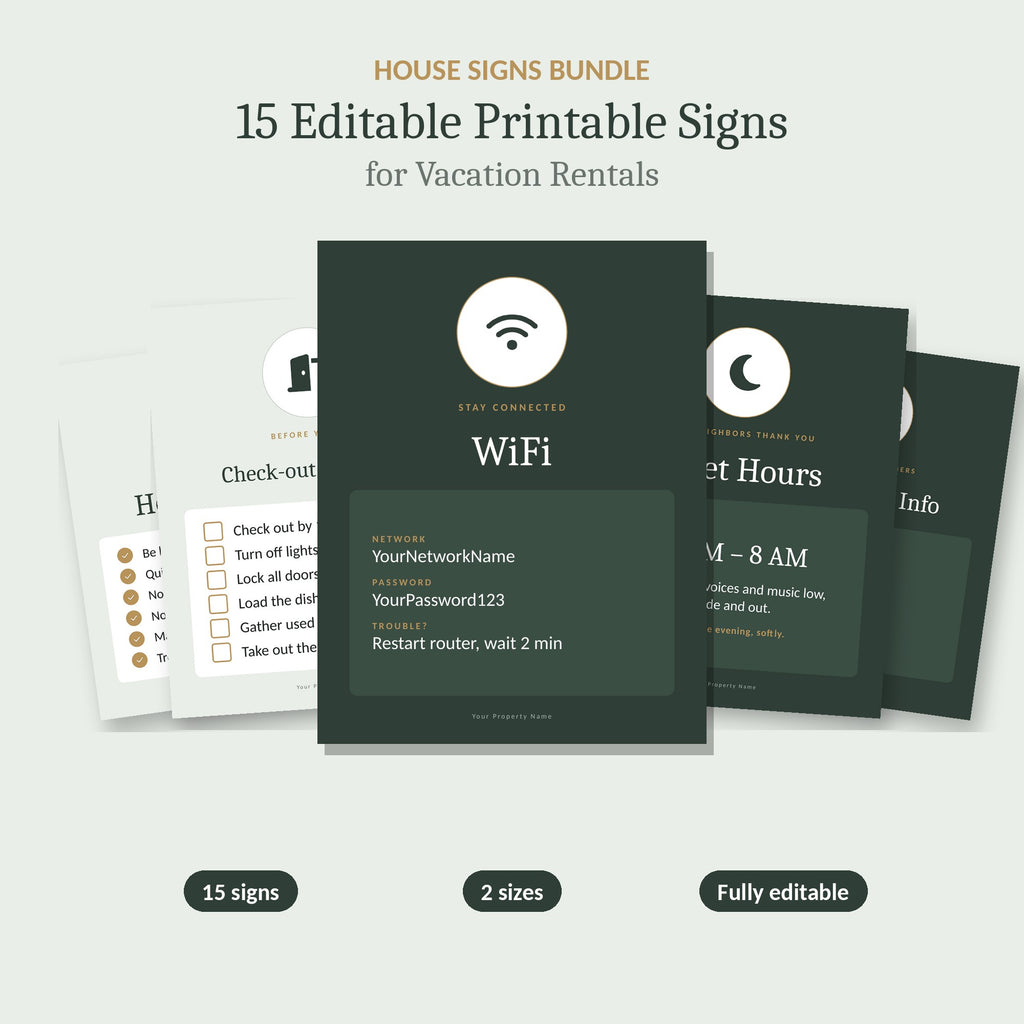 House signs bundle, 15 editable printable signs