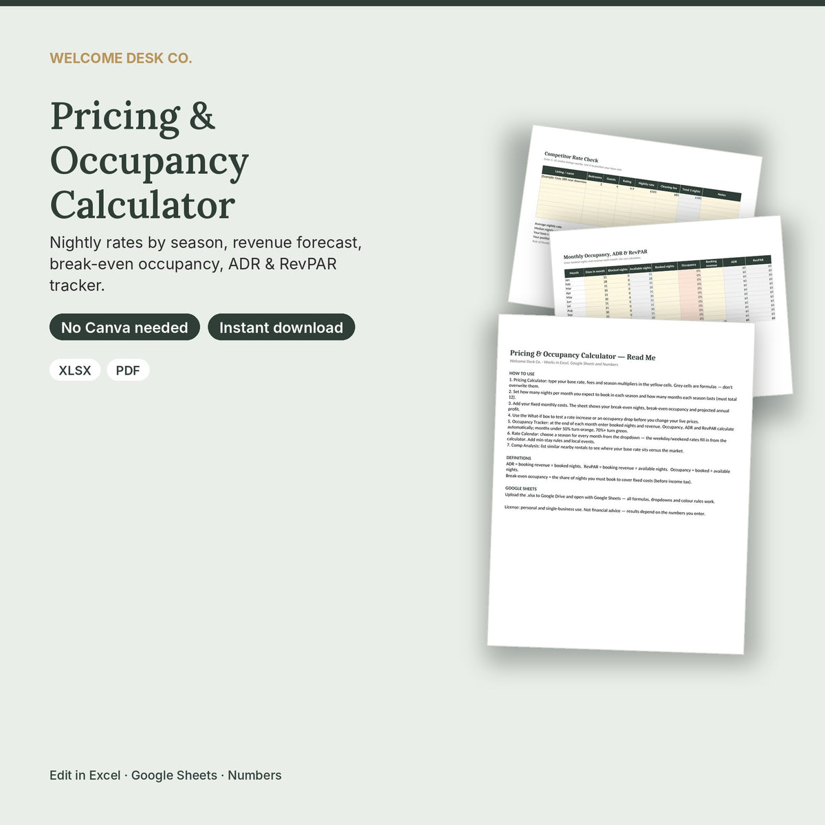 Airbnb Pricing & Occupancy Calculator – Excel & Google Sheets