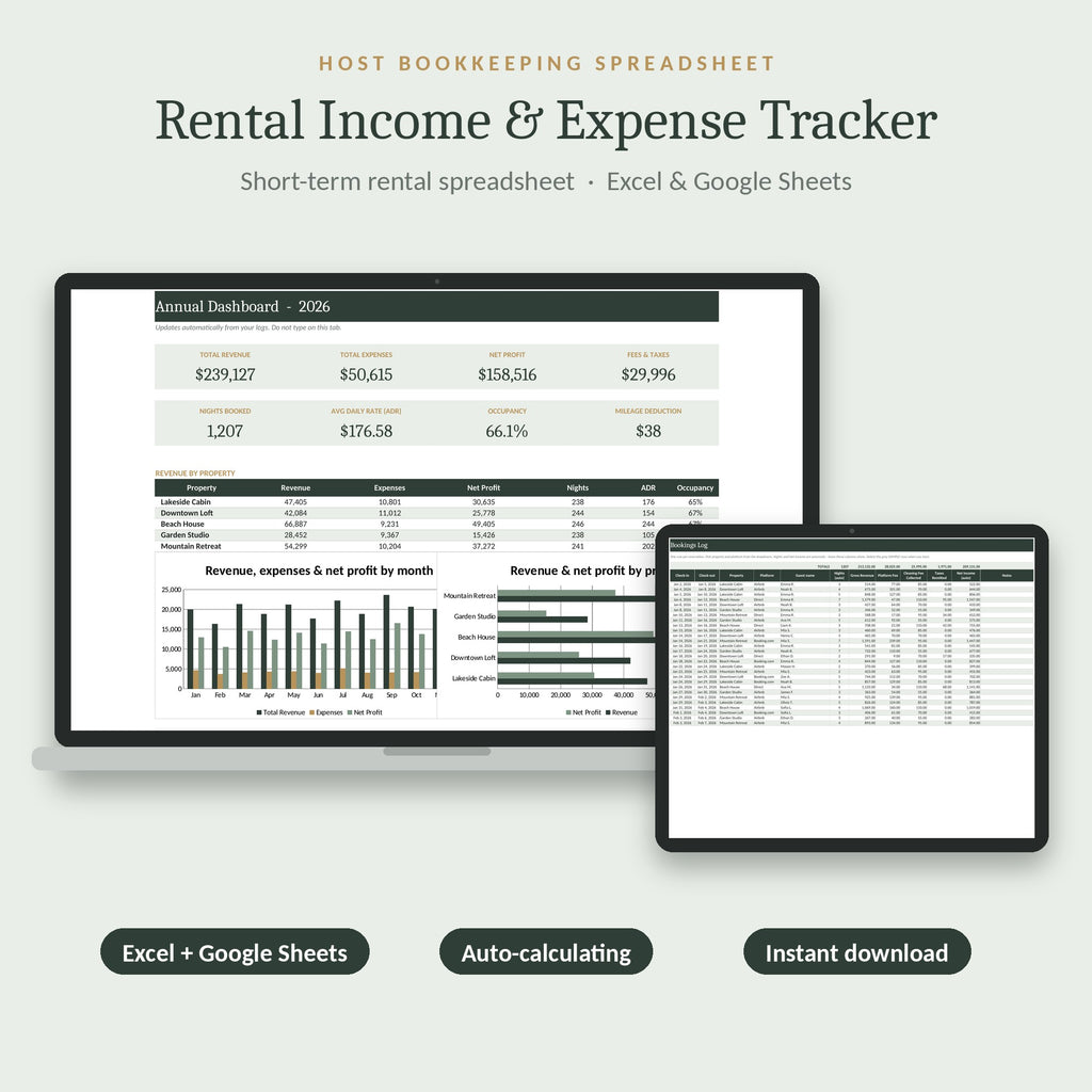 Rental income and expense tracker spreadsheet