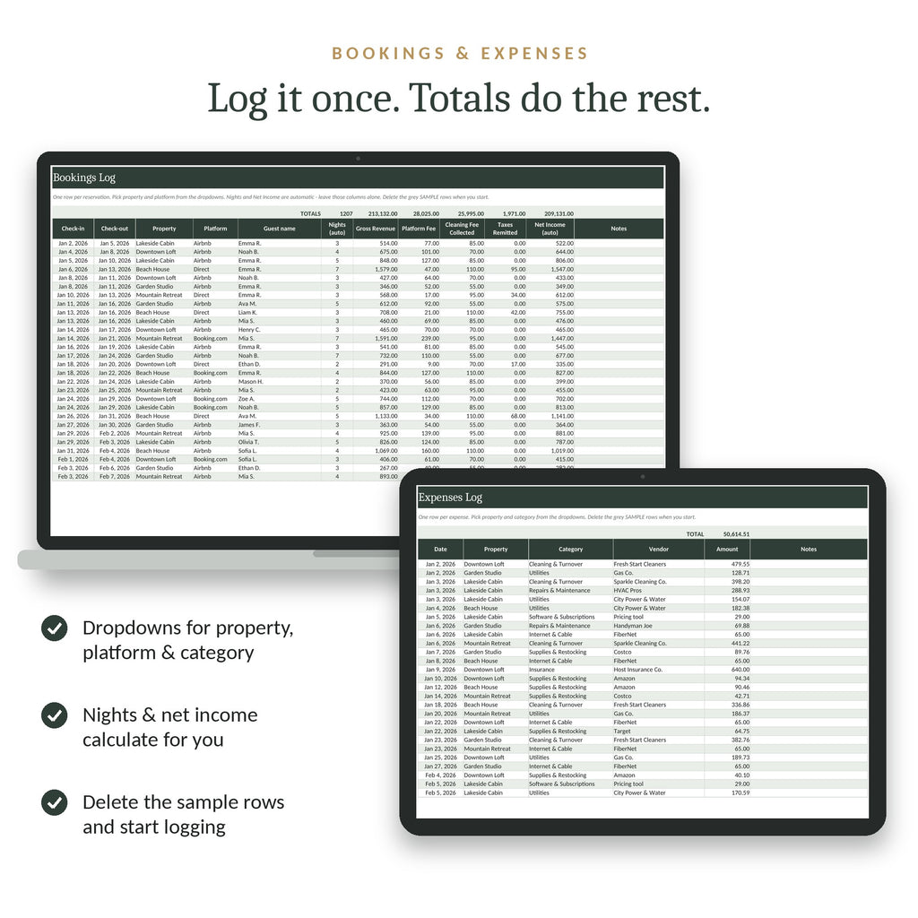 Bookings and expenses logs