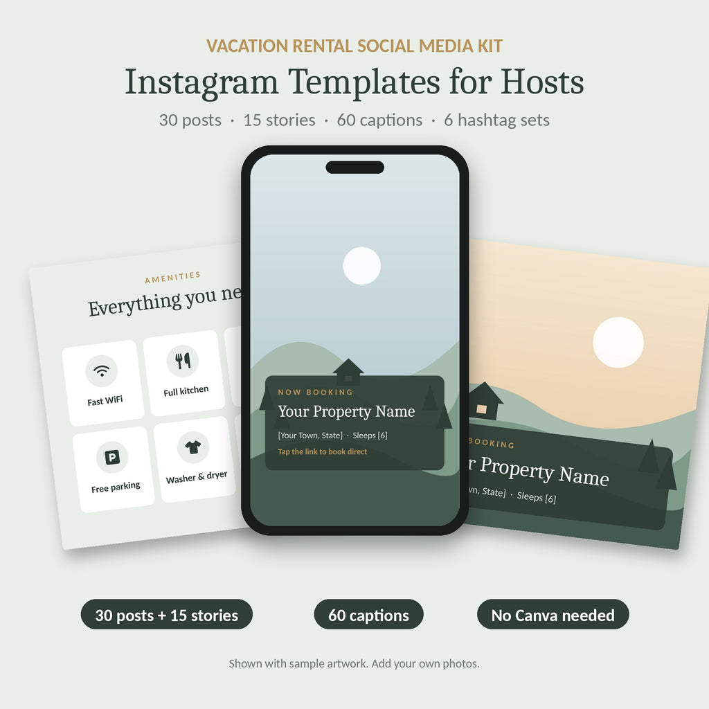 Vacation rental social media templates for Airbnb host Instagram
