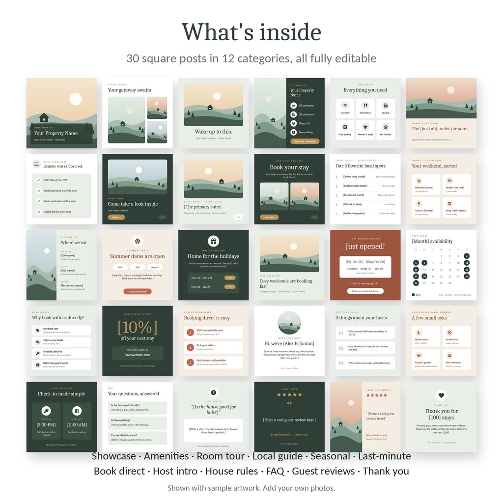 30 Instagram post templates for short-term rental marketing