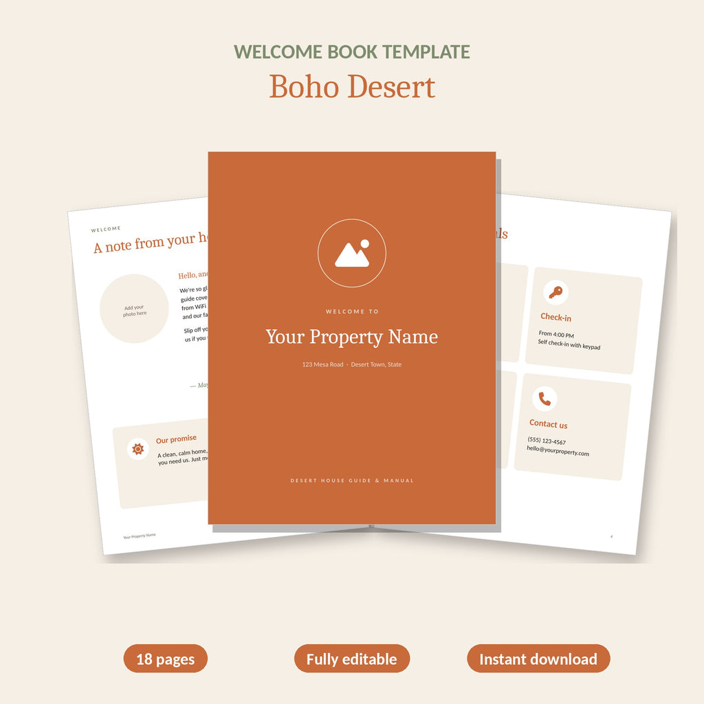 Boho Desert welcome book template cover