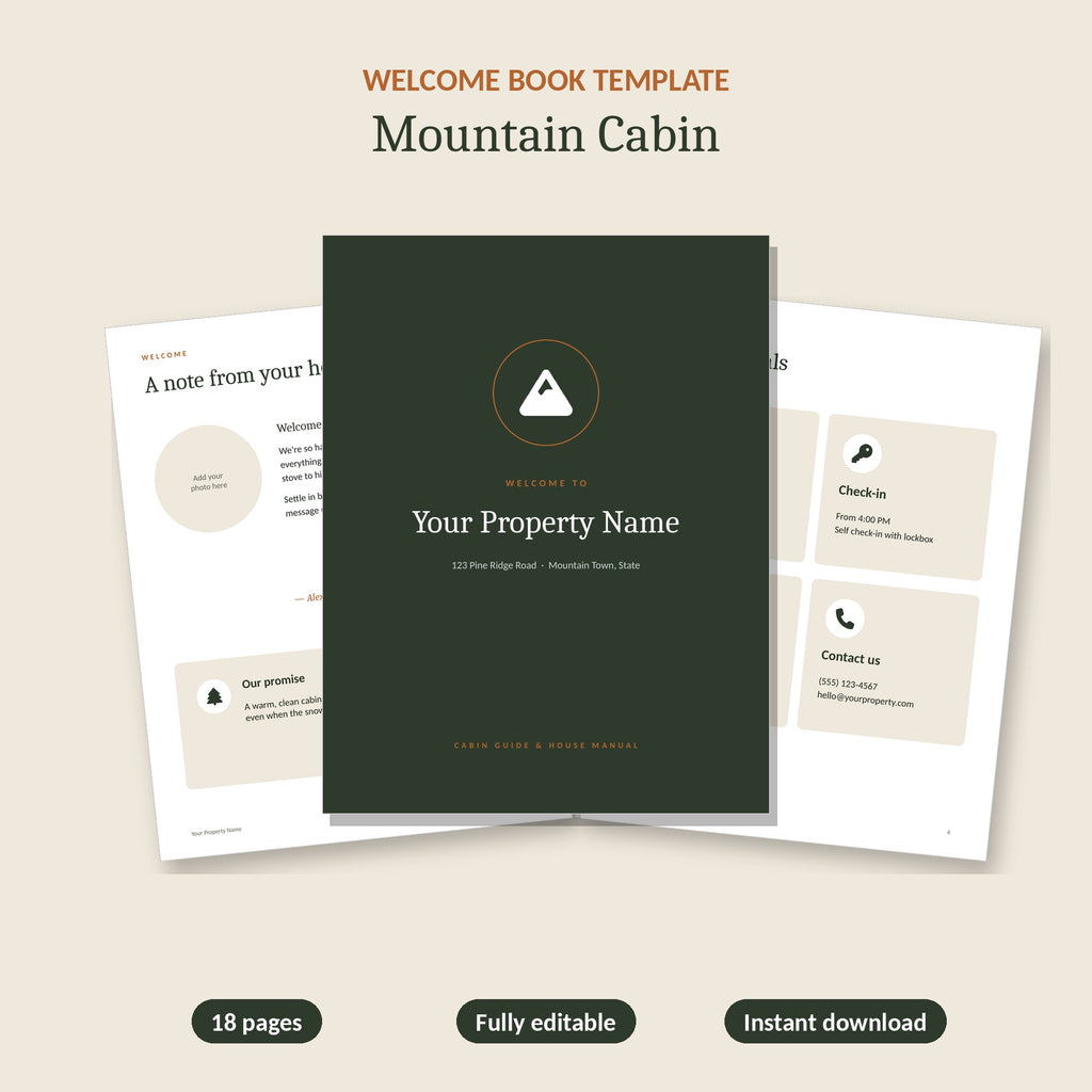 Mountain cabin welcome book template