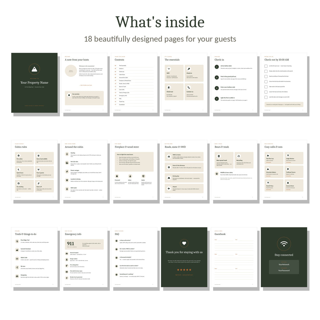 What's inside the cabin welcome book