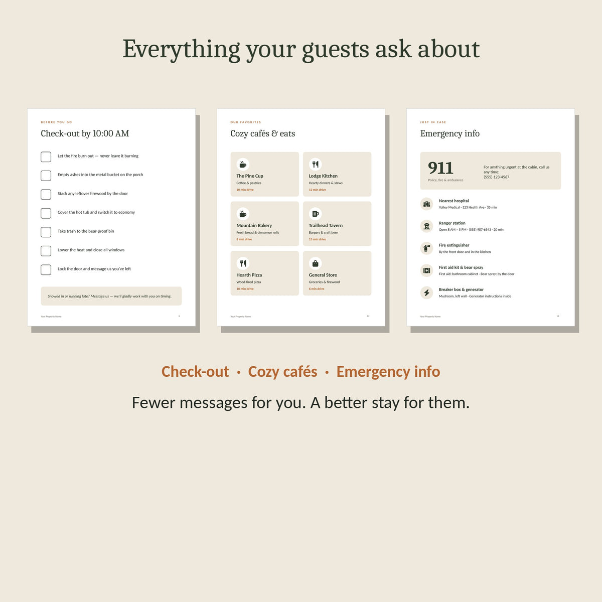 Cabin welcome book sample pages