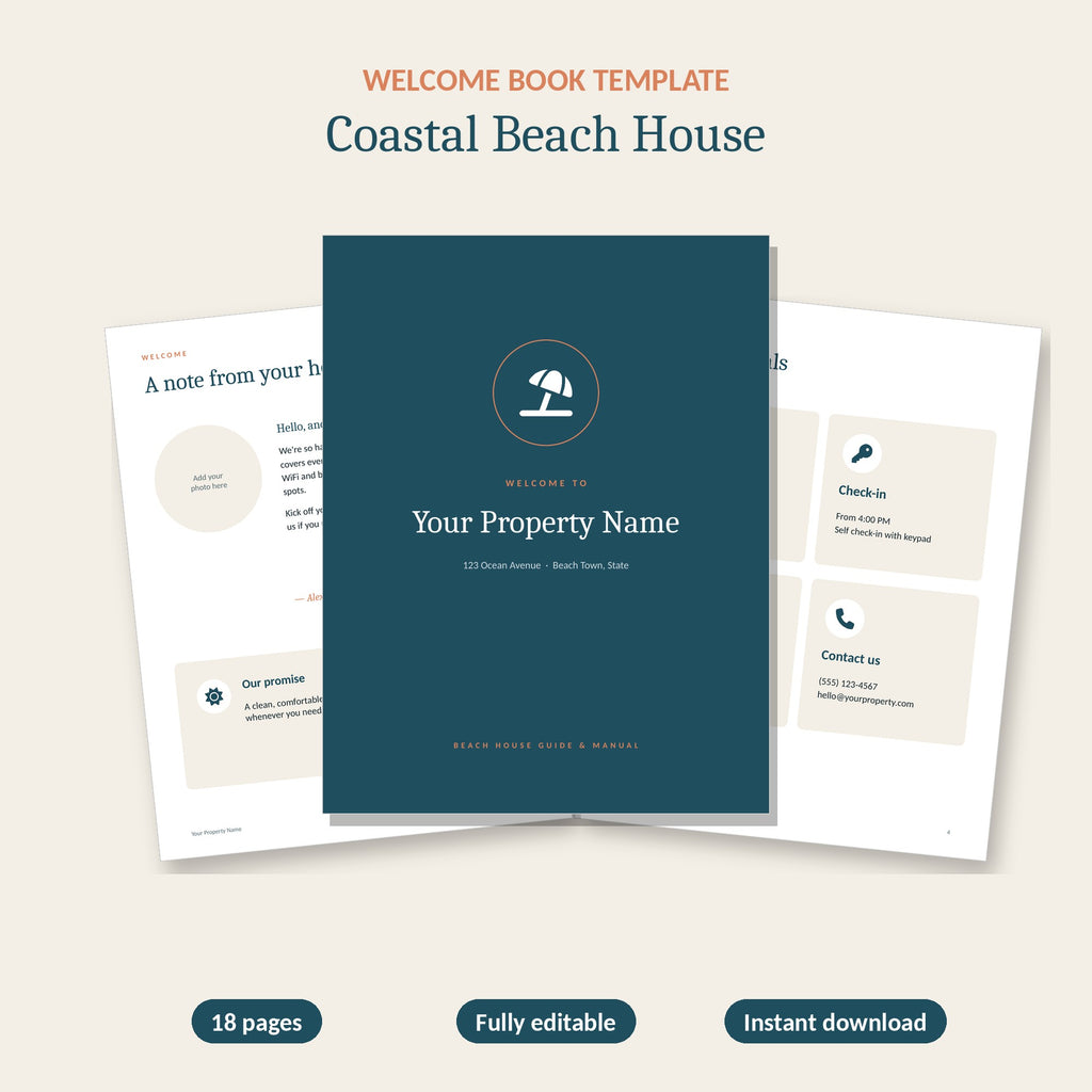 Coastal beach house welcome book template