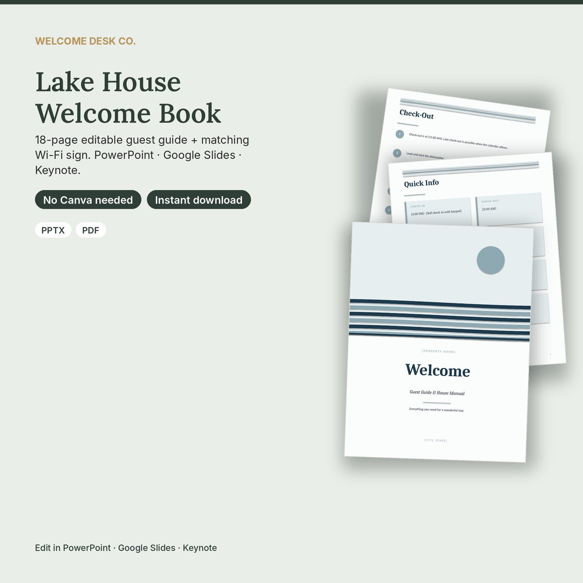 Lake House Airbnb Welcome Book Template – 18 Pages, No Canva
