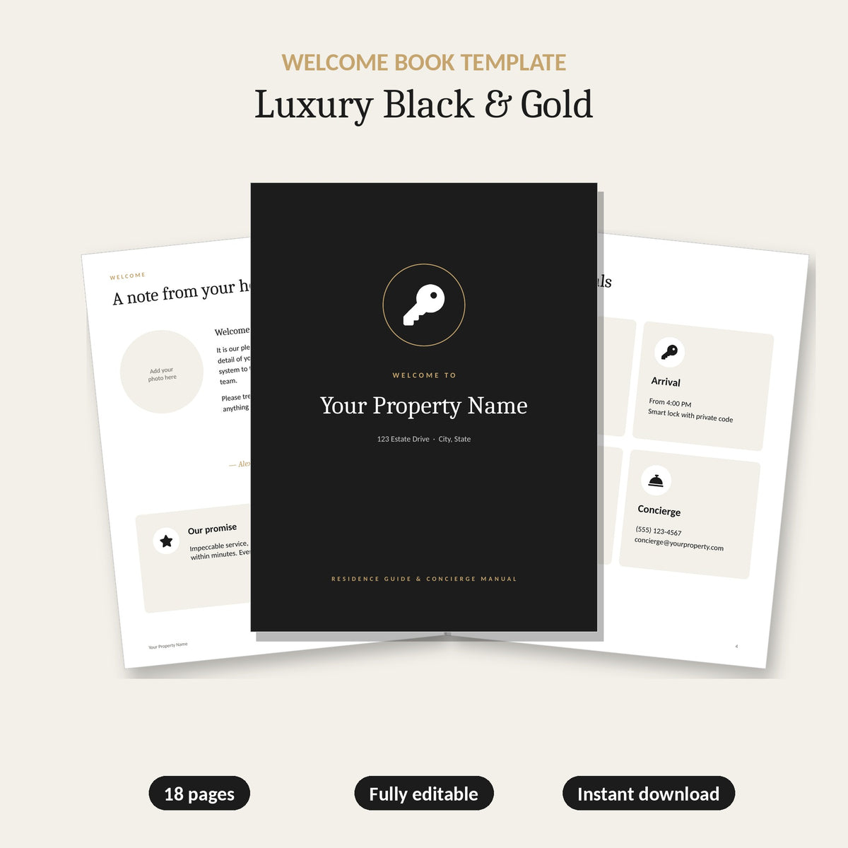 Luxury black and gold welcome book template
