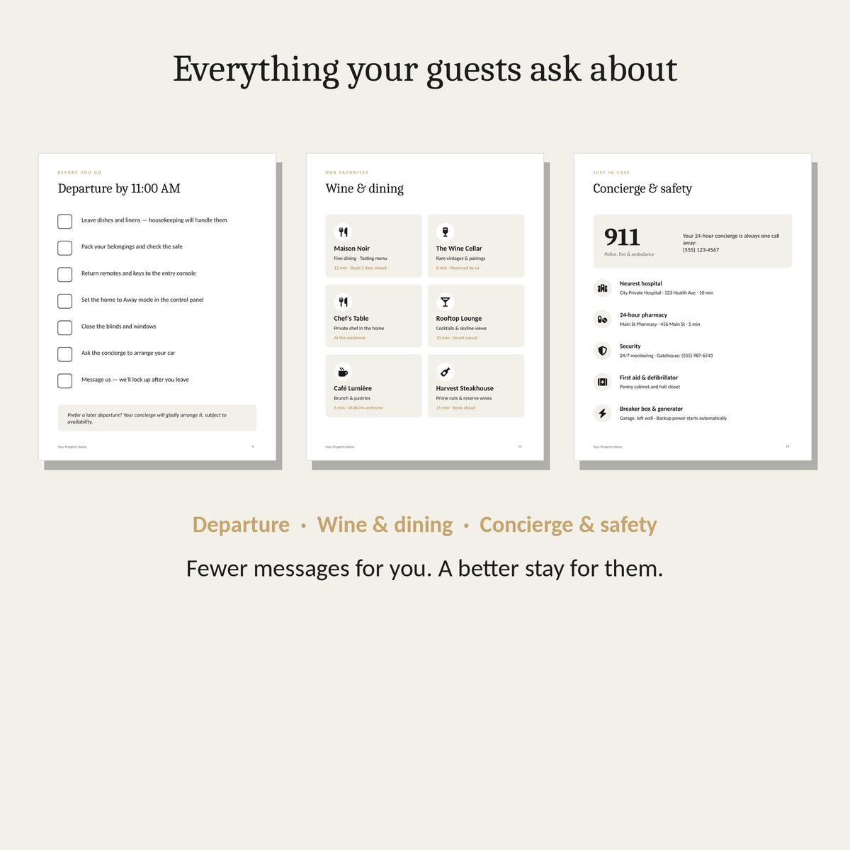 Luxury welcome book sample pages