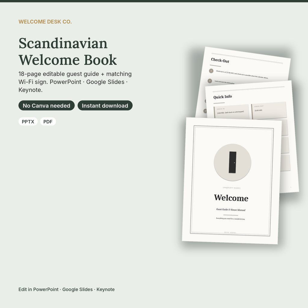 Scandinavian Airbnb Welcome Book Template – Minimalist, No Canva