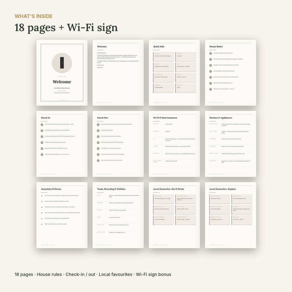 Scandinavian Airbnb Welcome Book Template – Minimalist, No Canva – what's inside