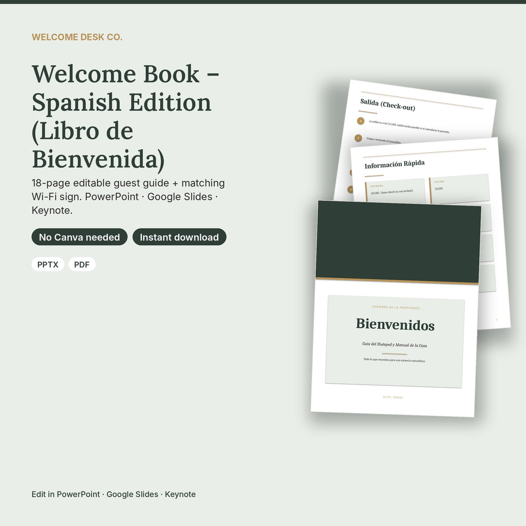 Spanish Airbnb Welcome Book – Libro de Bienvenida Template, No Canva