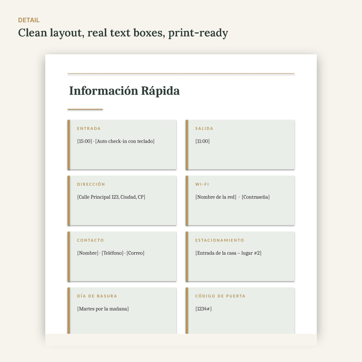 Spanish Airbnb Welcome Book – Libro de Bienvenida Template, No Canva – page detail