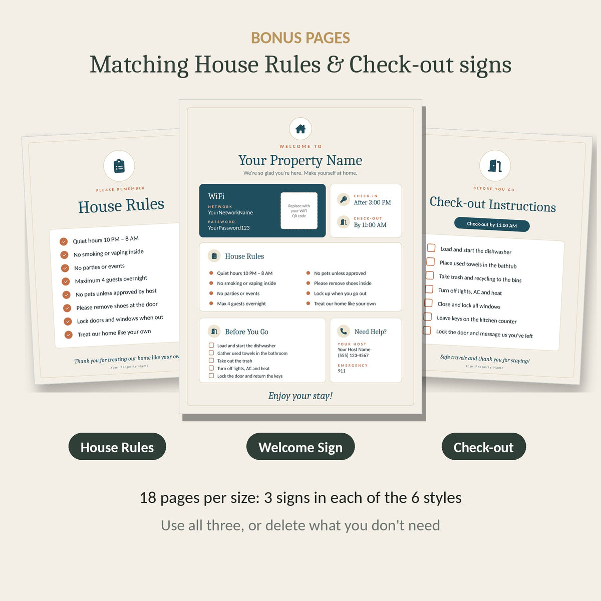Bonus Airbnb house rules sign and check-out instructions sign