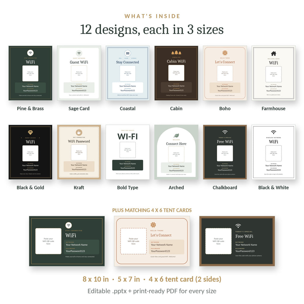 All 12 WiFi password sign designs for vacation rentals