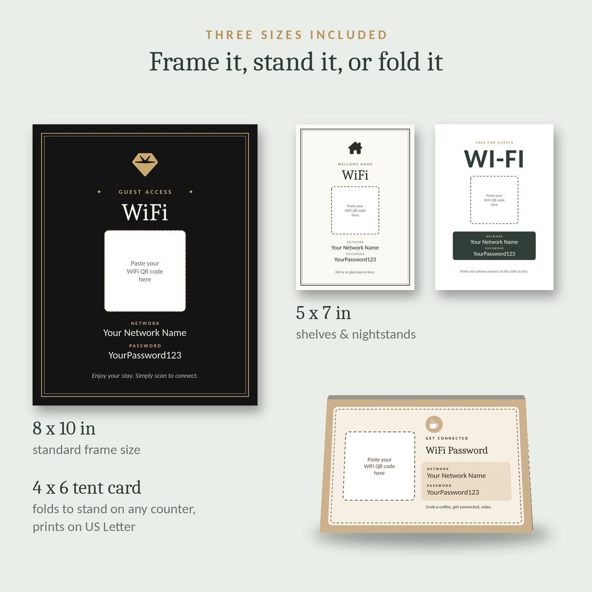 Printable WiFi sign in 8x10, 5x7 and tent card sizes