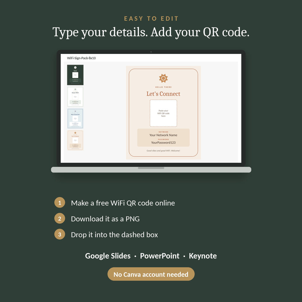 Editable WiFi sign template in Google Slides, no Canva needed